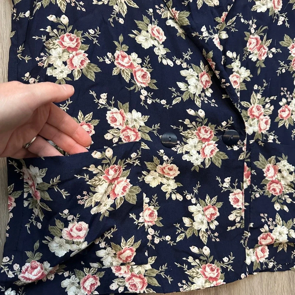 VTG Craig Clothing Womens S Navy Blue Floral Blazer‎ Cottage Feminine Dopamine